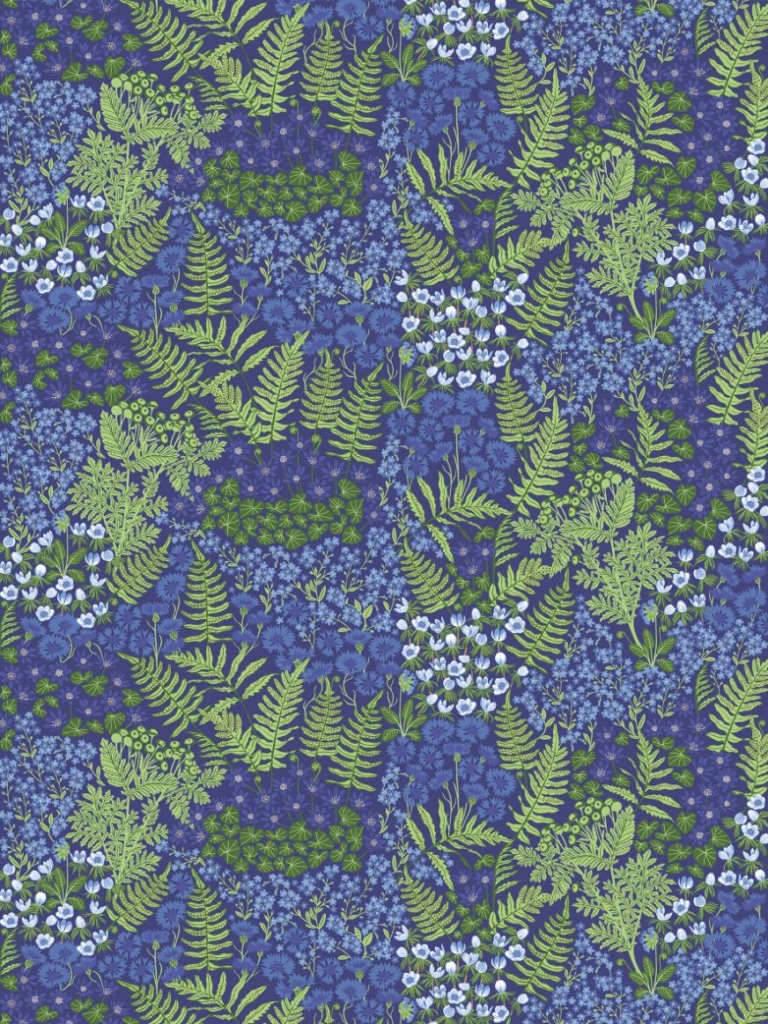 Blå Blom blå tyg metervara