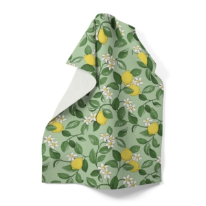 kökshanddukar med citroner och blommor