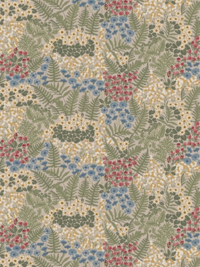 Blå Blom beige tyg metervara